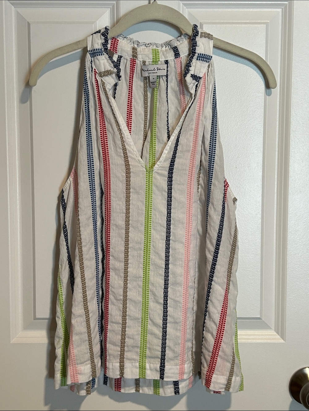 Michael Stars White Multicolor Stripe Halter V-Neck Tank Women's Size Medium